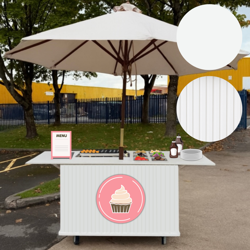 Mobile Collapsible White Dutch Pancake Cart with Optional Fronts