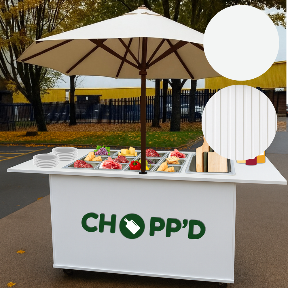 Mobile Collapsible White Charcuterie Cart with Optional Fronts