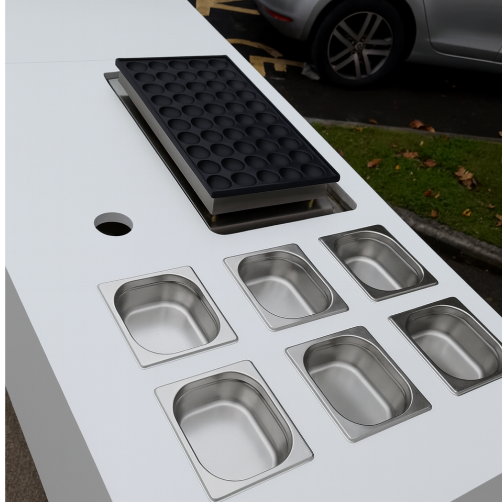 Mobile Collapsible White Dutch Pancake Cart with Optional Fronts